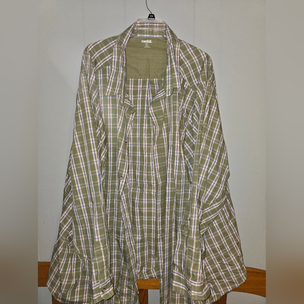 Men's KingSize 7xl Tall longsleeve button down in olive/blue/orange